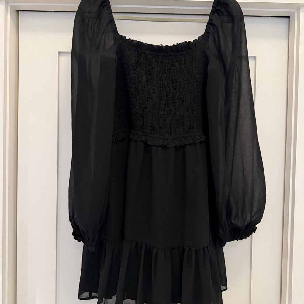 1. State Black Dress with Sheer Sleeves